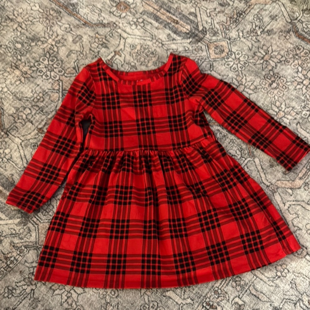 Red Plaid Long Sleeve Dress